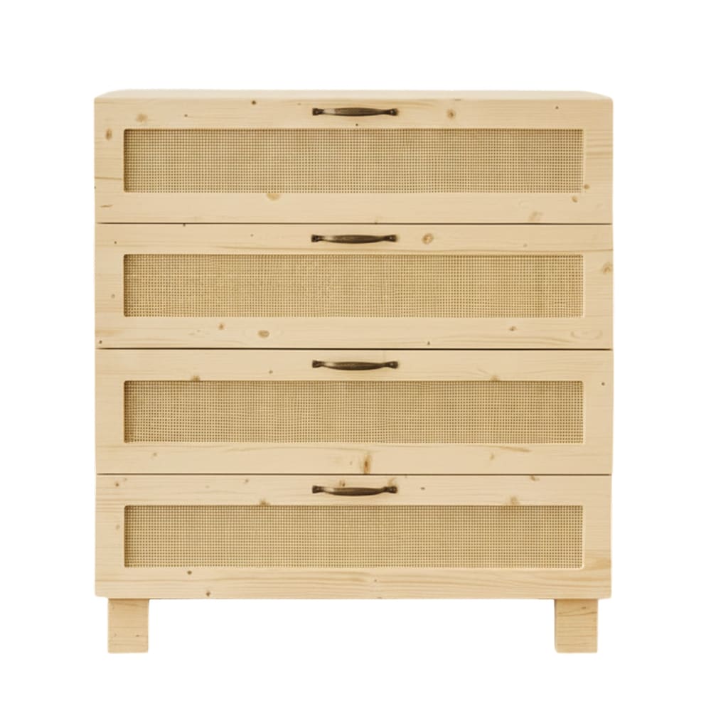 wohnli-moebel-suche-M26050552 Wohnli Möbelsuche - Kommode Tannenholz Massiv Naturfasern Beige 4 Schubladen