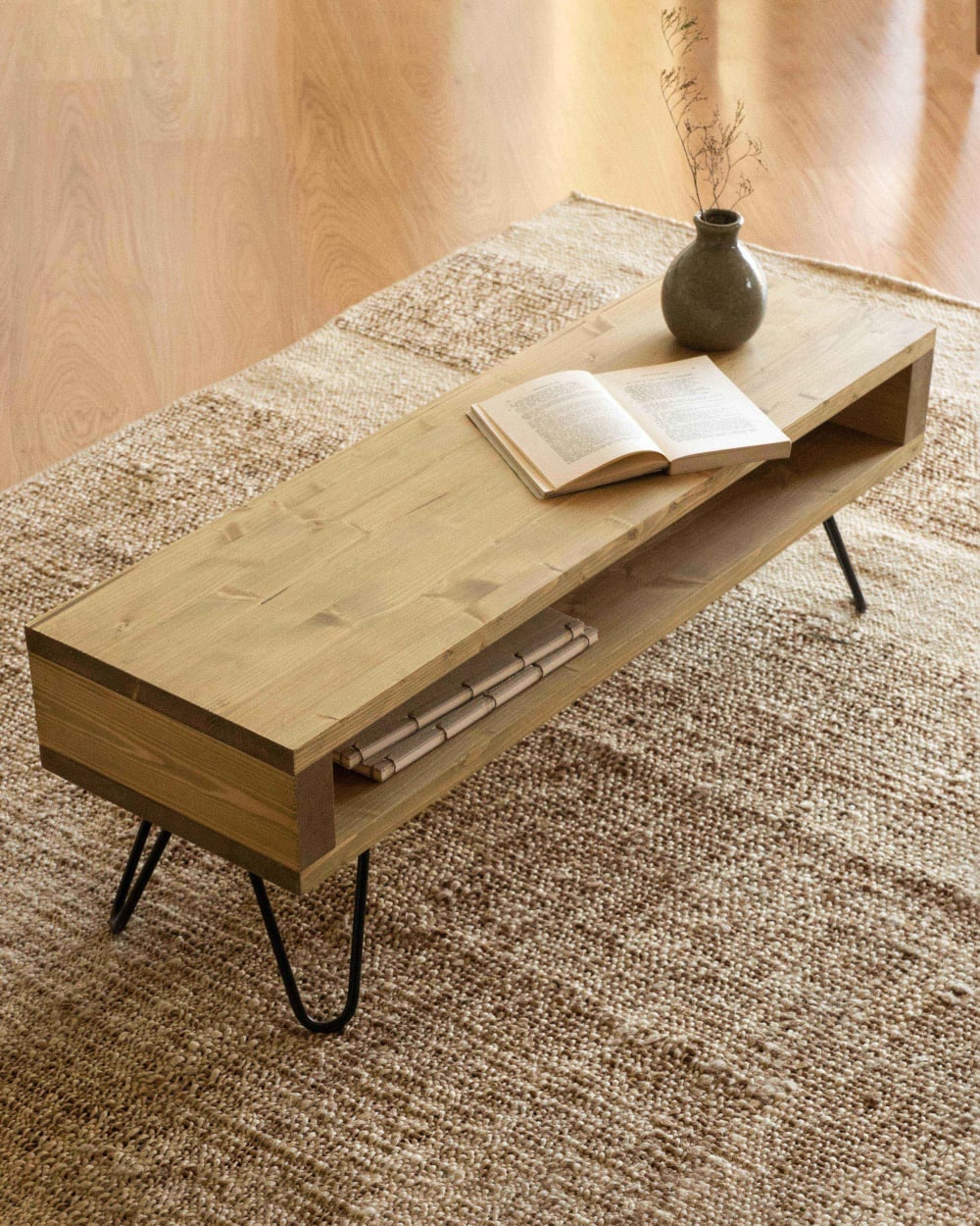 Tisch Tannenholz Massiv Natur 100x33x30cm Holz Braun Hannun Möbel Wohnzimmermöbel Couchtische