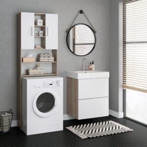 Waschmaschinenschrank  Sonoma 64x190cm 64x190x26cm Spanplatte Braun Vicco Möbel Badezimmermöbel Bad-Hochschränke
