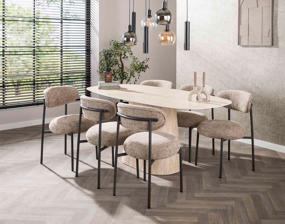 Aubin - table à manger - effet travertin - 4 à 6 personnes 180x76x90cm Keramik Beige Best Mobilier Möbel Esszimmermöbel Esstische