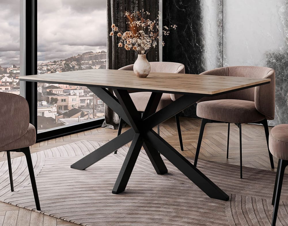 Tom - table à manger - plateau effet bois - pieds en métal - 4 à 6 90x74x160cm Holz Braun Best Mobilier Möbel Esszimmermöbel Esstische