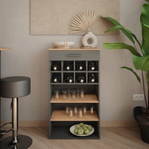 wohnli-moebel-suche-M26056156-1 Weinregal Goldkraft Eiche/Anthrazit 60x106cm 60x106x35cm Spanplatte Braun Vicco Möbel Esszimmermöbel Vitrine und Vitrinenschrank