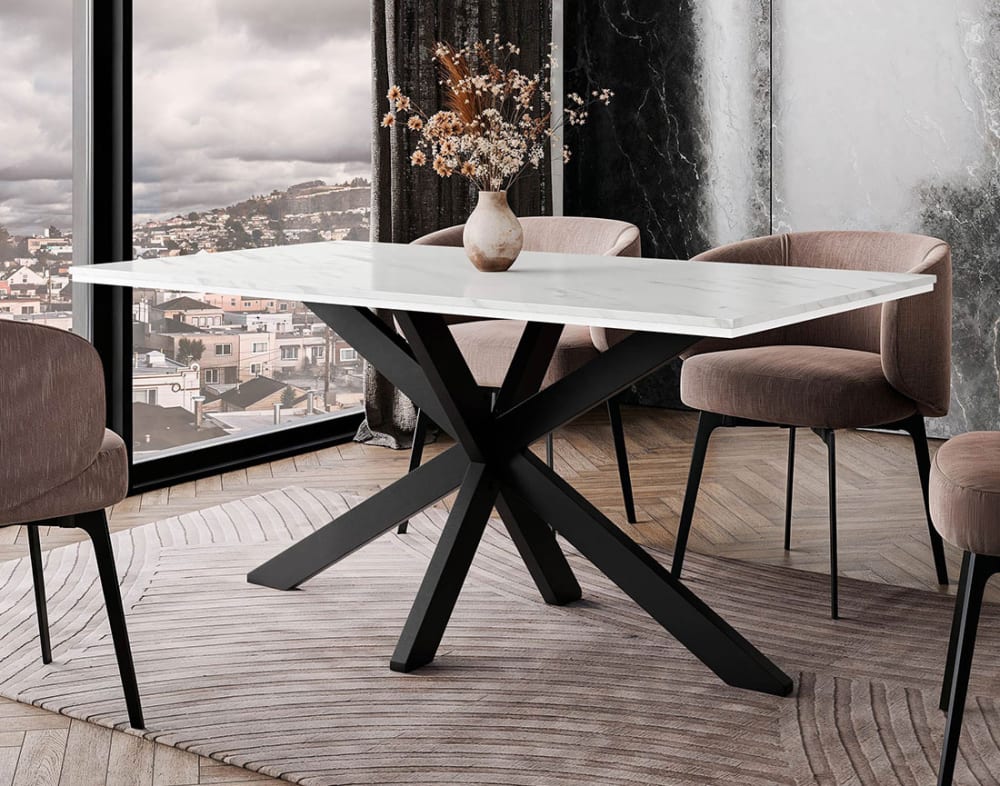 Tom - table à manger - plateau effet marbre - pieds en métal - 4 à 6 90x74x160cm Holz Weiß Best Mobilier Möbel Esszimmermöbel Esstische