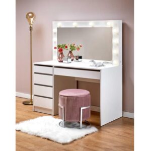 wohnli-moebel-suche-M26061431-1 Designer-Schminktisch mit weißen LEDs und Spiegel 120x140x120cm Holz Weiß MSO Möbel Schlafzimmermöbel Schminktische