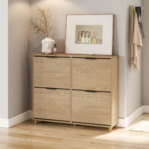 SoBuy Schuhschrank mit klappbaren Türen Hellbraun 100×24×83 100x83x24cm Spanplatte Braun SoBuy Möbel Flurmöbel Schuhschränke
