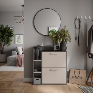 wohnli-moebel-suche-M26066236-1 Schuhkipper Anthrazit/Greige 80x90cm 80x90x25cm Spanplatte Schwarz Vicco Möbel Flurmöbel Schuhschränke