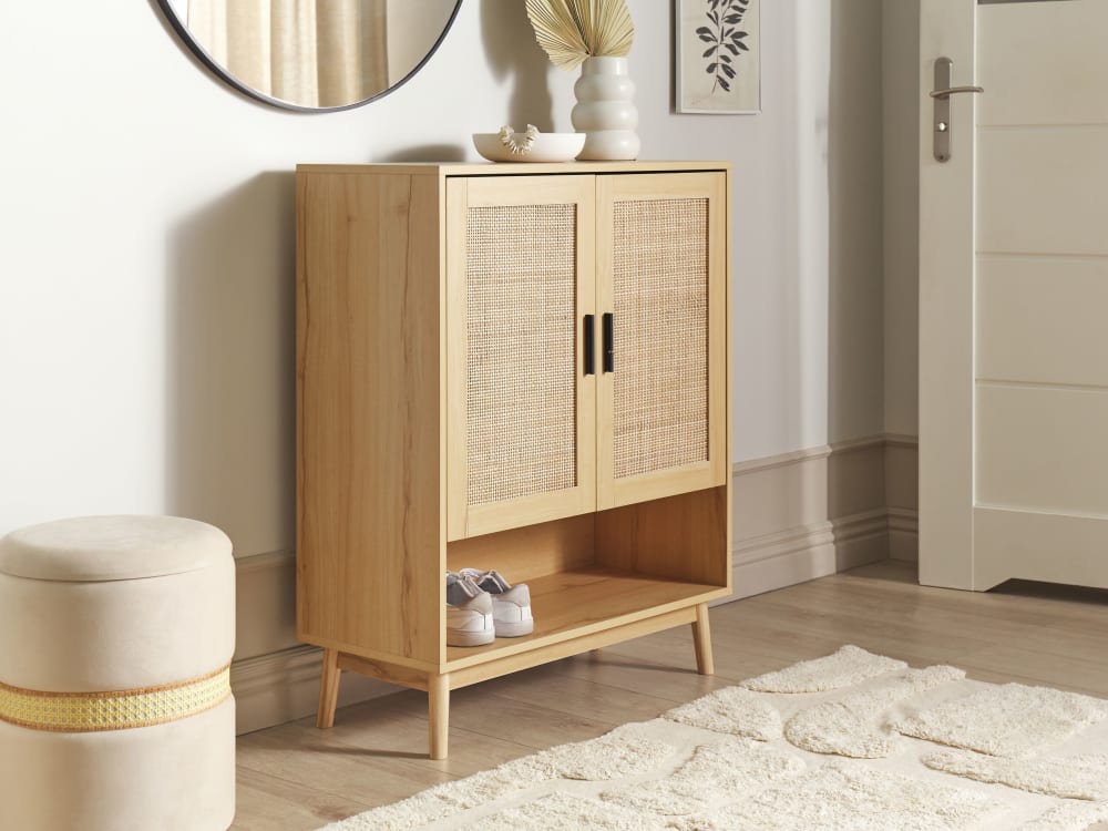 Schuhschrank Rattan Hellbraun 35x97x80cm Rattan Braun Beliani Möbel Esszimmermöbel Sideboards, Highboards & niedrige Anrichten