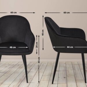 wohnli-moebel-suche-M26066523-1 Esszimmerstuhl mit Armlehnen aus Samt schwarz 60x84x60cm Samt Schwarz CLP Möbel Esszimmermöbel Stühle