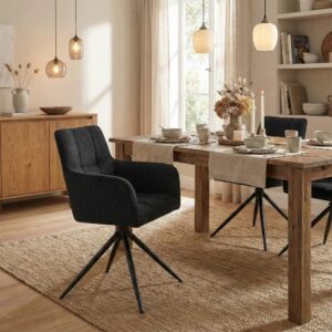 wohnli-moebel-suche-M26066672-1 Esszimmerstuhl drehbar aus Stoff schwarz 59x87x59cm Stoff Schwarz CLP Möbel Esszimmermöbel Stühle