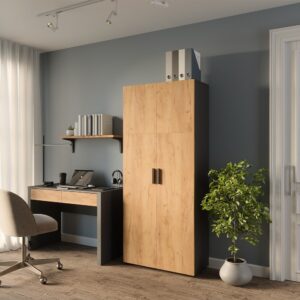 wohnli-moebel-suche-M26067268-1 Mehrzweckschrank Anthrazit/Goldkraft Eiche 80x183.8cm 80x184x37cm Spanplatte Schwarz Vicco Möbel Schlafzimmermöbel Schränke