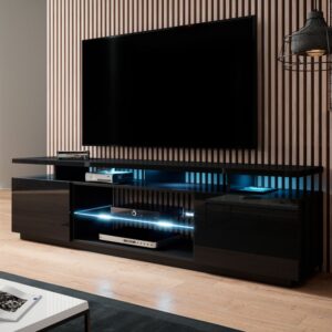 wohnli-moebel-suche-M26067421-1 Glänzend schwarzer LED-TV-Schrank – Blau 180 cm 180x56x180cm Holz Schwarz MSO Möbel Wohnzimmermöbel TV-Möbel