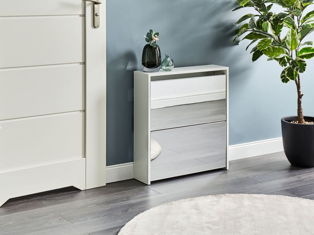 Schuhschrank Silber verspiegelt 17x67x63cm Spanplatte Weiß Beliani Möbel