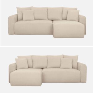 wohnli-moebel-suche-M26067928-1 3-Sitzer Ecksofa mit Schlaffunktion und Chenille-Bezug greige 240x85x147cm Holz Beige sweeek Sofas und Sessel Sofas Ecksofas