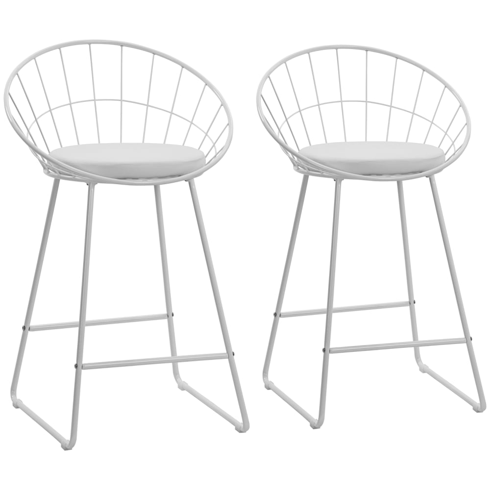 Wohnli Möbelsuche - Set aus 2 Barhockern 65 cm aus weißem Metall und weißem Kissen