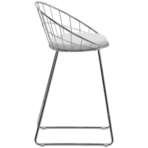 Set aus 2 Barhockern 65 cm aus verchromtem Metall und weißem Kissen 48x86x54cm Stahl Grau Happy Garden Möbel Esszimmermöbel Barhocker