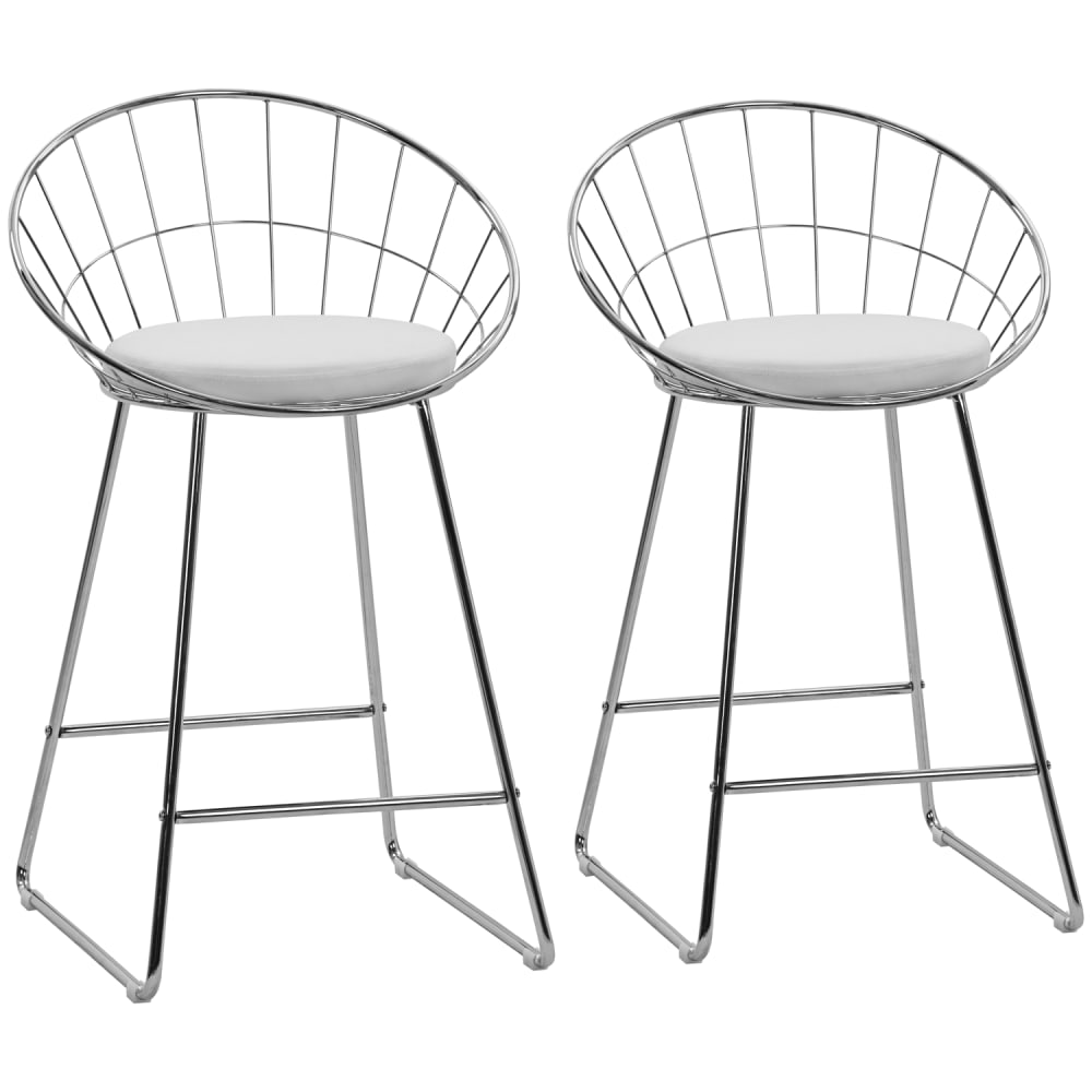 Wohnli Möbelsuche - Set aus 2 Barhockern 65 cm aus verchromtem Metall und weißem Kissen
