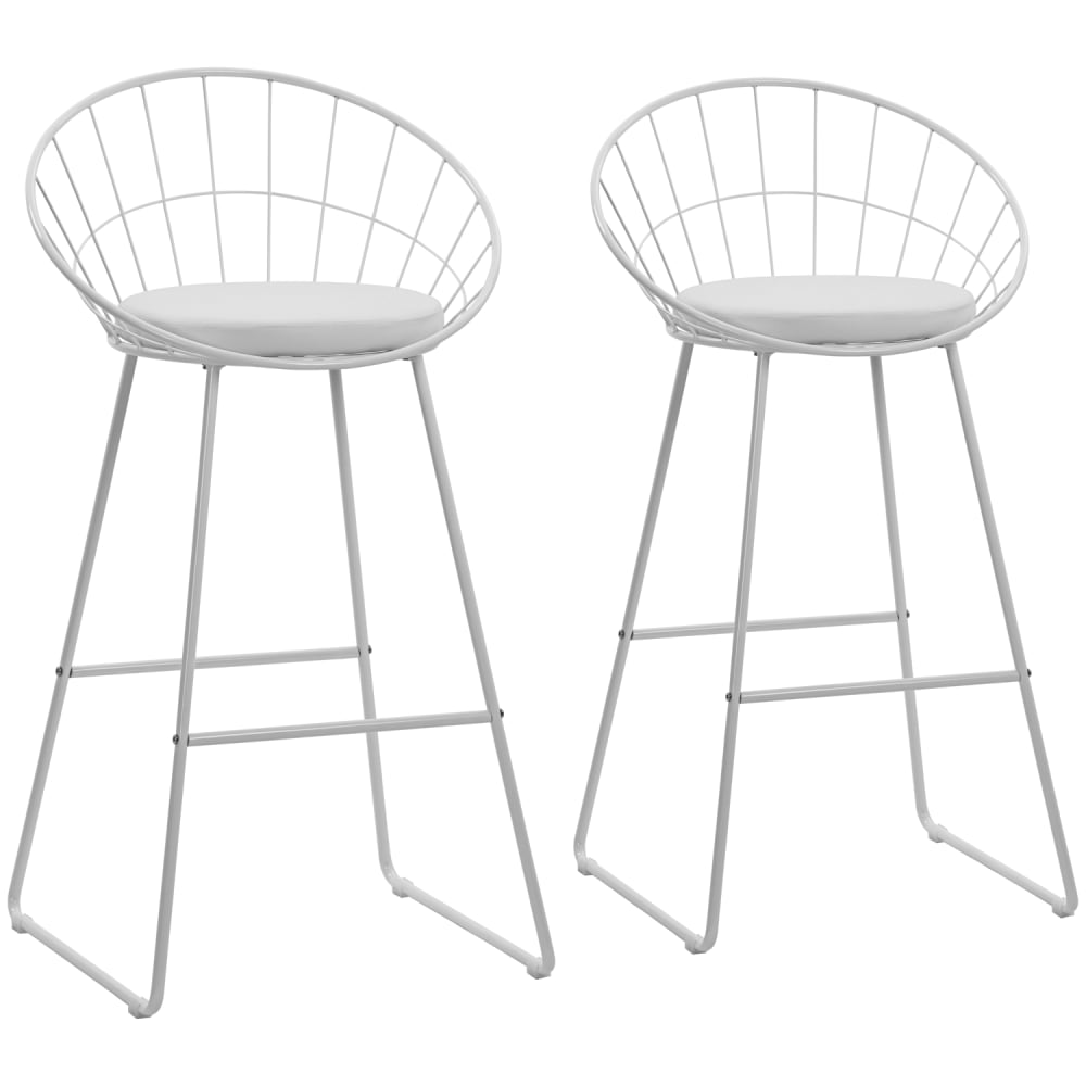 wohnli-moebel-suche-M26068415 Wohnli Möbelsuche - 2er-Set Barhocker 75cm aus weißem Metall mit weißem Kissen
