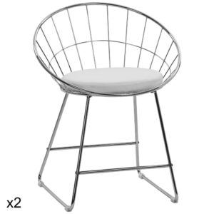 wohnli-moebel-suche-M26068417 Wohnli Möbelsuche - Set aus 2 Stühlen aus verchromtem Metall und weißem Kissen