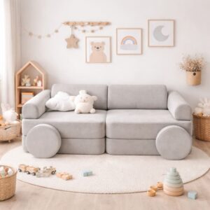 wohnli-moebel-suche-M26068652-1 Modulares Kindersofa aus Cord 160x50x76cm PES - Polyester Grau Bees & Blooms Sofas und Sessel Sofas Modulare Sofas