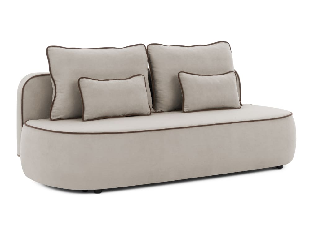 wohnli-moebel-suche-M26069082 Wohnli Möbelsuche - Schlafsofa mit Bettkasten aus Taupe Plüschstoff mit brauner Paspel