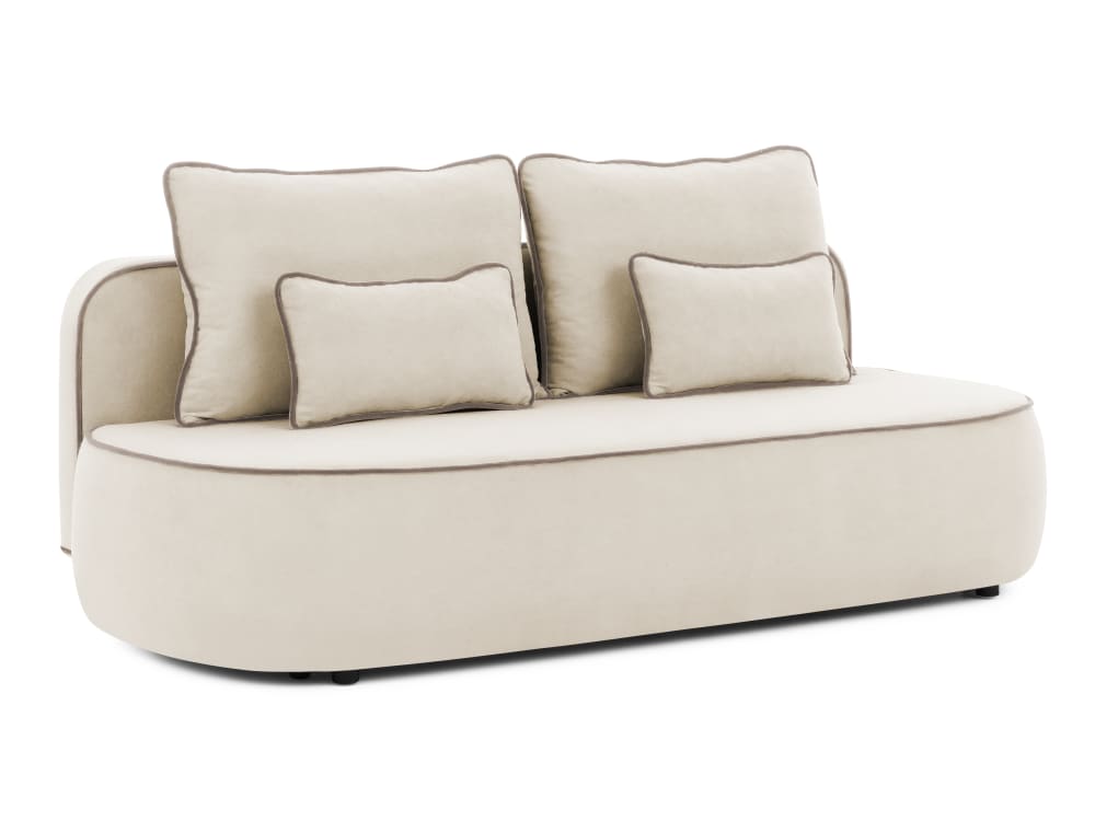 wohnli-moebel-suche-M26069092 Wohnli Möbelsuche - Schlafsofa mit Bettkasten aus Beige Plüschstoff mit tauper Paspel