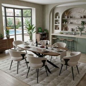 wohnli-moebel-suche-M26069215-1 Luxury Esszimmerstuhl aus graubeigem Stoff (x2) 56x77x56cm Stoff Beige Moloo Möbel Esszimmermöbel Stühle