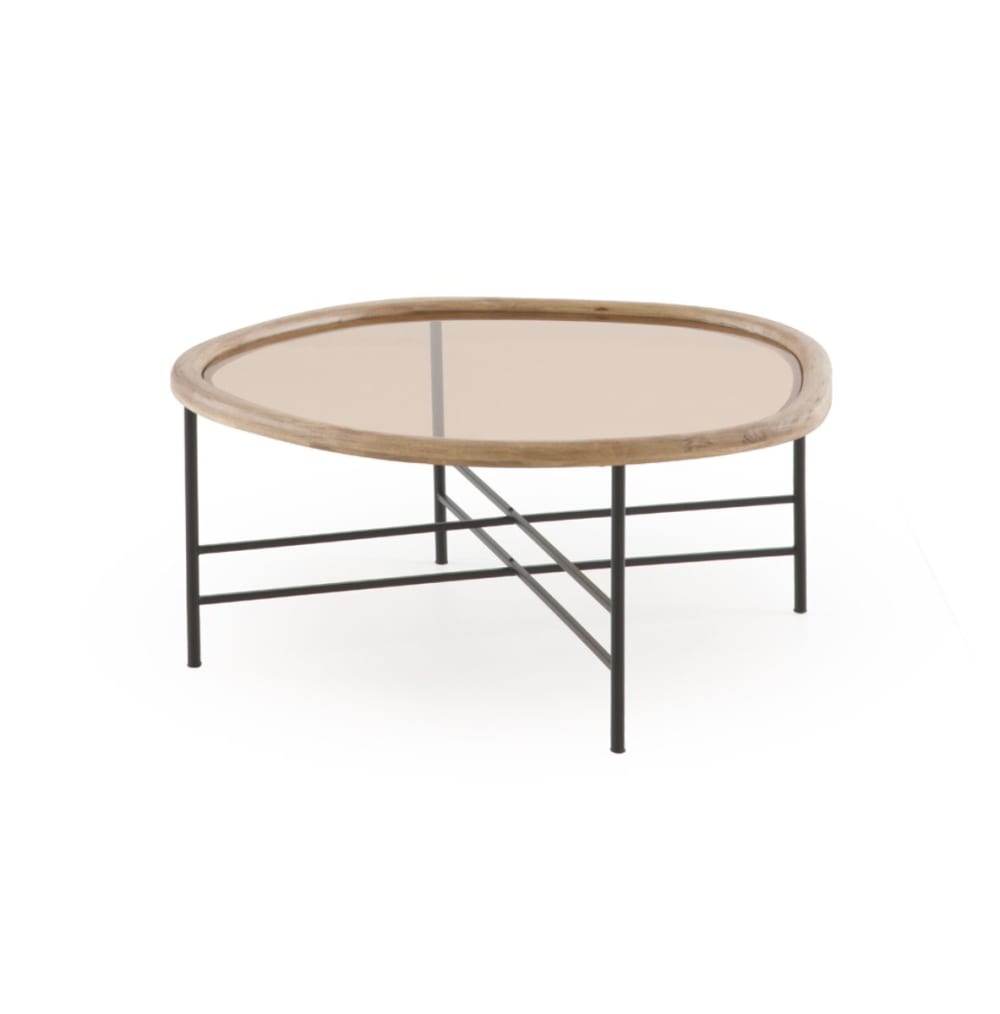 wohnli-moebel-suche-M26069780 Wohnli Möbelsuche - Couchtisch aus Metall und Glas mit Rahmen aus Kautschukholz