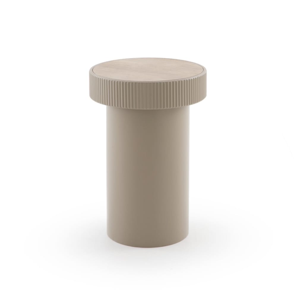 wohnli-moebel-suche-M26069882 Wohnli Möbelsuche - Couchtisch aus taupefarbenem Metall mit Kautschukholzfurnier