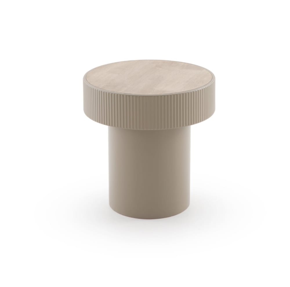 wohnli-moebel-suche-M26069883 Wohnli Möbelsuche - Couchtisch aus taupefarbenem Metall mit Kautschukholzfurnier