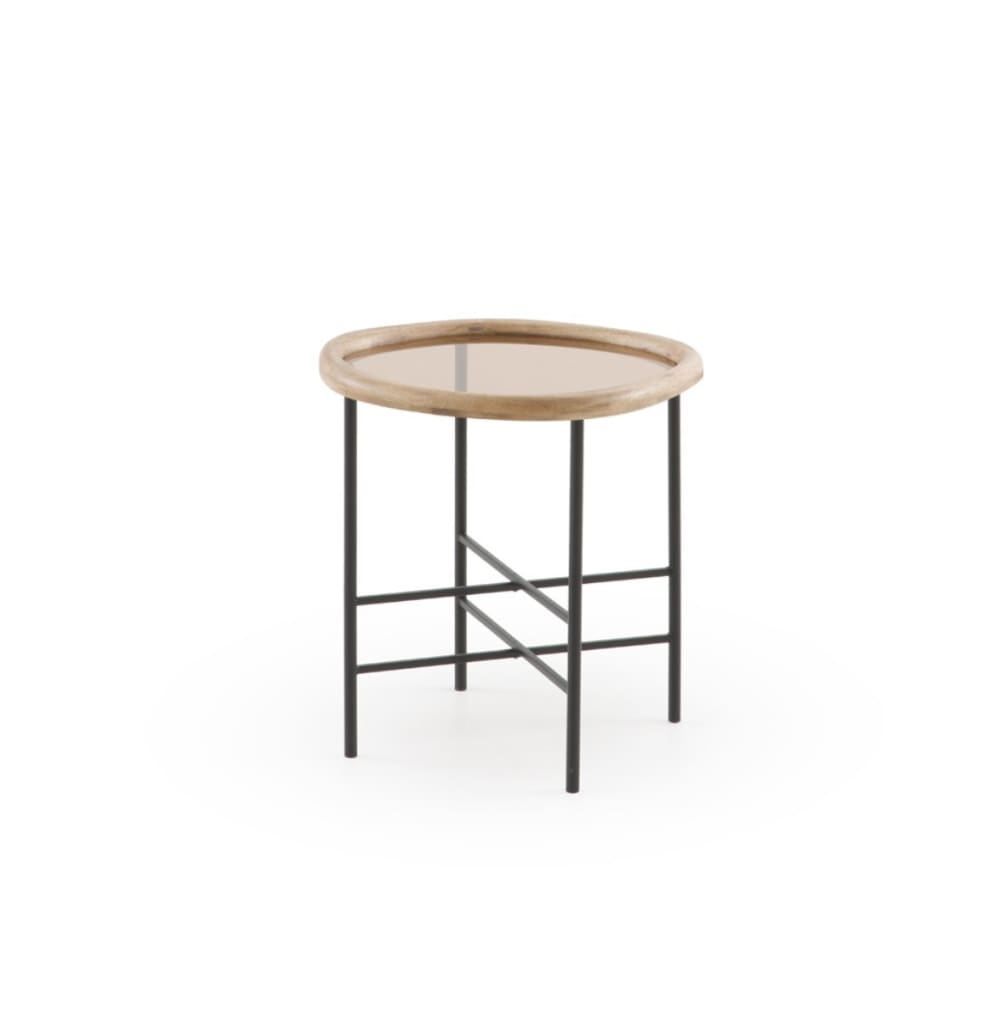 wohnli-moebel-suche-M26069887 Wohnli Möbelsuche - Couchtisch aus Metall und Glas mit Rahmen aus Kautschukholz