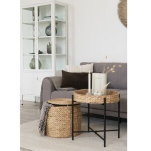 wohnli-moebel-suche-M26070293-1 Beistelltisch mit Stauraum aus Wasserhyazinthe 43 cm 43x34x43cm Metall Braun Moloo Möbel Wohnzimmermöbel Beistelltische