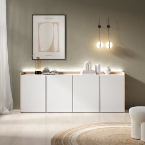wohnli-moebel-suche-M26070435-1 Sideboard Holzeffekt weiß und eiche 207x35x80cm mit Led 207x80x35cm Spanplatte Weiß Skraut home Möbel Esszimmermöbel Sideboards, Highboards & niedrige Anrichten