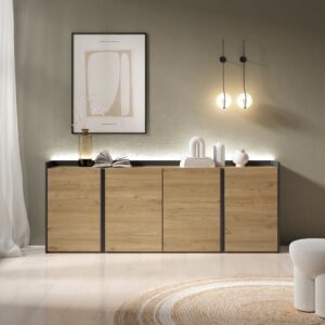 wohnli-moebel-suche-M26070436-1 Sideboard Holzeffekt eiche und schwarz 207x35x80cm mit Led 207x80x35cm Spanplatte Beige Skraut home Möbel Esszimmermöbel Sideboards, Highboards & niedrige Anrichten