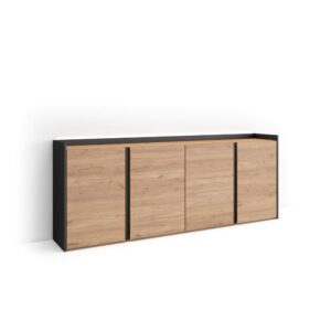 Wohnli Möbelsuche - Sideboard Holzeffekt eiche und schwarz 207x35x80cm mit Led