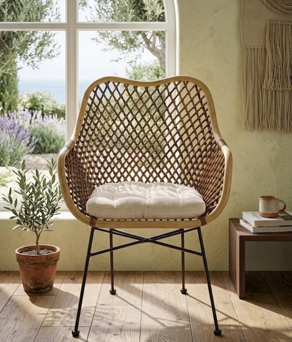 Rattansessel mit Stahlbeinen und Kissen 64x89x64cm Stoff Braun MSO Sofas und Sessel Sessel, Poufs und Fußbänke Sessel