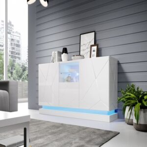 Weißes Designer-Sideboard 150 cm mit integrierter Beleuchtung 41x75x150cm Holz Weiß MSO Möbel Esszimmermöbel Sideboards, Highboards & niedrige Anrichten