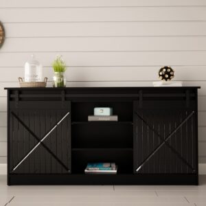 Schwarzes Designer-Sideboard mit Schiebetüren 160 cm 35x80x160cm Holz Schwarz MSO Möbel Esszimmermöbel Sideboards, Highboards & niedrige Anrichten