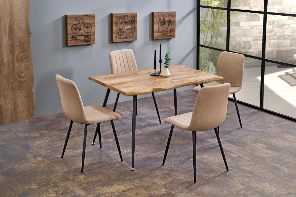 Esszimmertisch mit Platte in Eichenoptik und Stahlbeinen 120x77x120cm Holz Braun MSO Möbel Esszimmermöbel Esstische