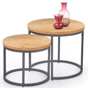 Wohnli Möbelsuche - Set aus zwei Designer-Satztischen mit Platten in Eichenoptik