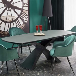wohnli-moebel-suche-M26071092-1 Ausziehbarer Esstisch mit dunkelgrauer Platte und schwarzem Mittelfuß 180x75x89cm Holz Grau MSO Möbel Esszimmermöbel Esstische