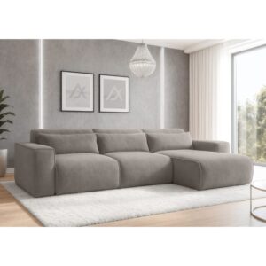 wohnli-moebel-suche-M26071109-1 5-Sitzer Ecksofa mit Schlaffunktion rechts aus Strukturstoff Hellbraun 170x80x310cm Stoff Braun Ax Living Sofas und Sessel Sofas Ecksofas