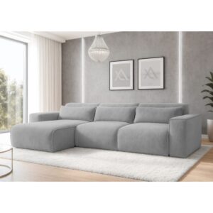 5-Sitzer Ecksofa mit Schlaffunktion links aus Strukturstoff Dunkelgrau 170x80x310cm Stoff Grau Ax Living Sofas und Sessel Sofas Ecksofas
