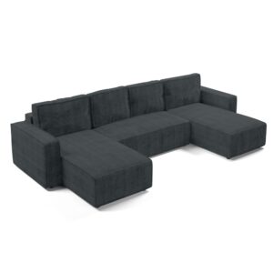 Wohnli Möbelsuche - Wohnlandschaft mit Schlaffunktion aus Cord in Grau - 338 cm