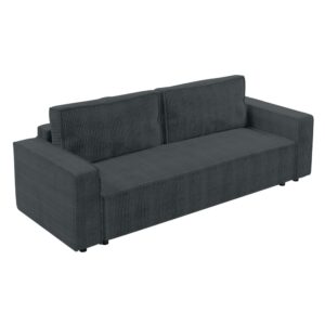 Wohnli Möbelsuche - 3-Sitzer-Sofa mit Schlaffunktion und Bettkasten aus Cord in Grau