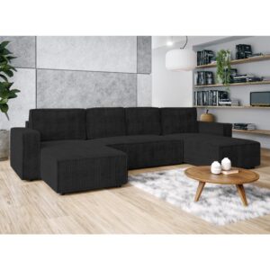 wohnli-moebel-suche-M26071223-1 Wohnlandschaft mit Schlaffunktion aus Cord in Anthrazit - 338 cm 169x85x338cm Stoff Schwarz Ax Living Sofas und Sessel Sofas Wohnlandschaften