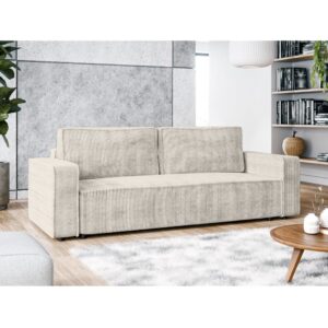 wohnli-moebel-suche-M26071224-1 3-Sitzer-Sofa mit Schlaffunktion und Bettkasten aus Cord in Creme 94x85x238cm Stoff Beige Ax Living Sofas und Sessel Sofas Schlafsofas