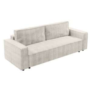 Wohnli Möbelsuche - 3-Sitzer-Sofa mit Schlaffunktion und Bettkasten aus Cord in Creme