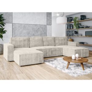 wohnli-moebel-suche-M26071231-1 Wohnlandschaft mit Schlaffunktion aus Cord in Creme - 338 cm 169x85x338cm Stoff Beige Ax Living Sofas und Sessel Sofas Wohnlandschaften
