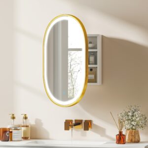 wohnli-moebel-suche-M26071251-1 Armoire de salle de bain miroir led tactile verre doré 50x70x15cm Spanplatte Gold Homcom Möbel Badezimmermöbel