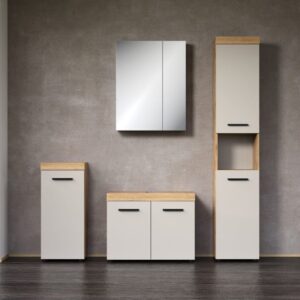 Badezimmermöbel-Set im Eichendekor und Kaschmir L164 cm - ELLIE 164x184x34cm Spanplatte Beige Calicosy Möbel Badezimmermöbel